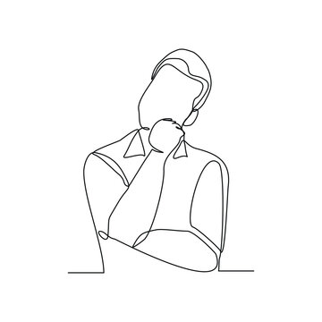 recommend clip art: Continuous line drawing of thinking man. Single line art sketch editable stroke vector illustration of business man thinking