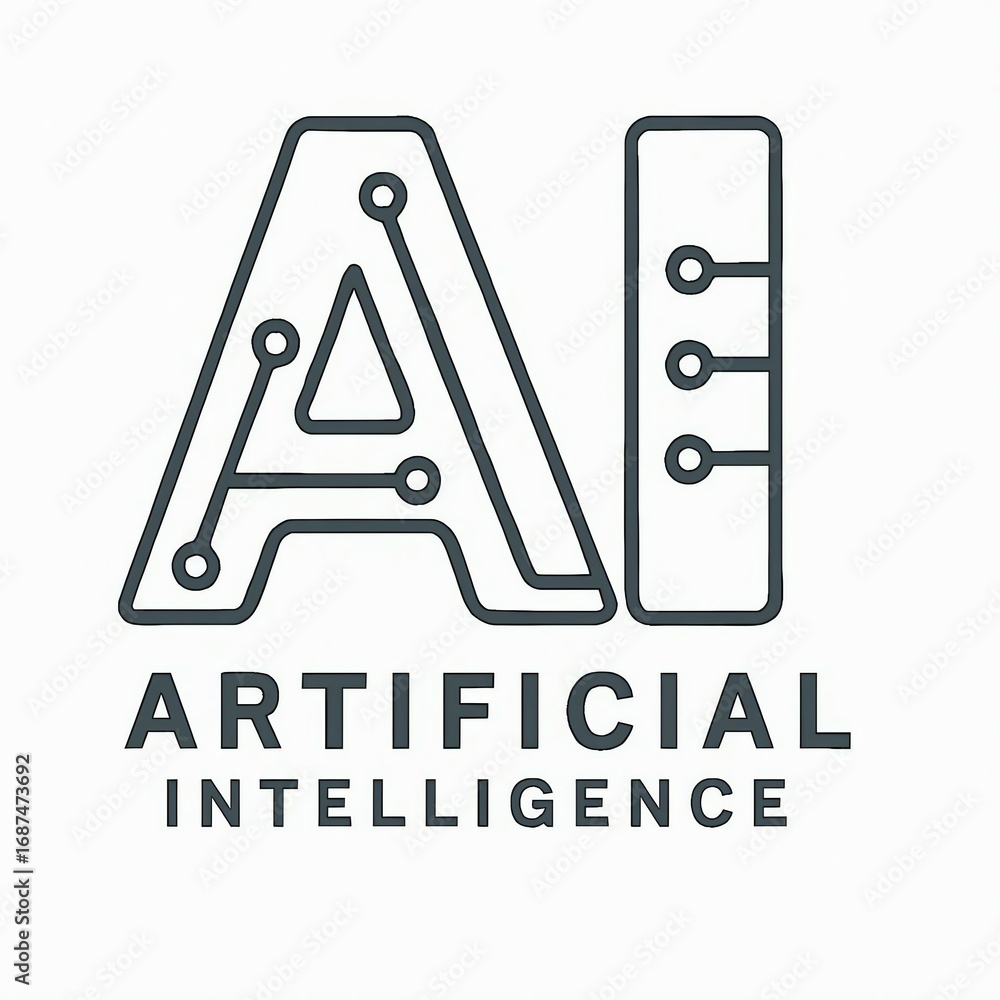 Poster modern ai logo design with circuit board elements and the words artificial intelligence