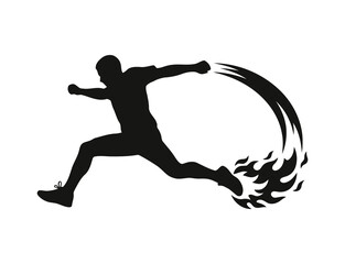 Silhouette of a running athlete with fire trail
