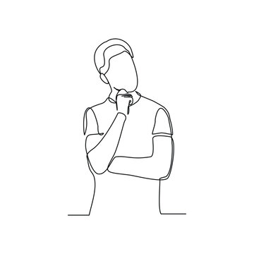 recommend clip art: Continuous line drawing of thinking man. Single line art sketch editable stroke vector illustration of business man thinking