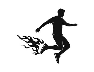 Silhouette of a man kicking with flames