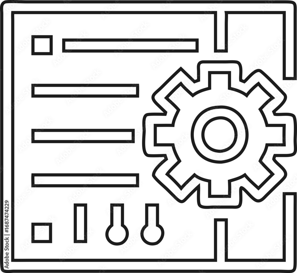 Poster thin line cogwheel icon for system utilities, app preferences, and setup features.