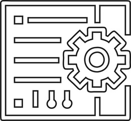 Thin line cogwheel icon for system utilities, app preferences, and setup features.