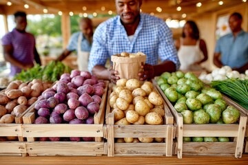 Variedad de vegetales frescos en un mercado agrícola en un día soleado