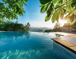 dew kissed leaves overlooking serene pool and waterscape