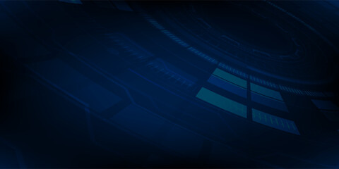 Abstract futuristic blue digital background with hologram AI icon and circuit board elements on a dark background. Eps10. Modern