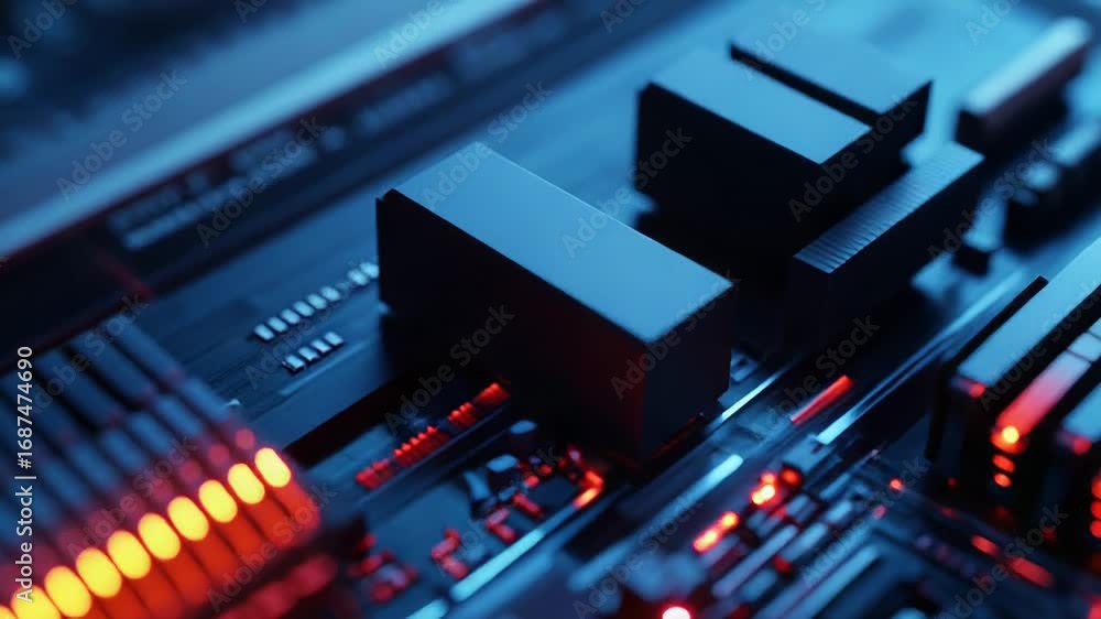 Poster motherboard cpu unit processing data with red and blue lights