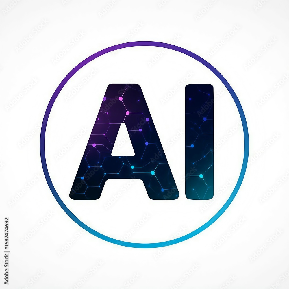 Poster abstract ai logo with interconnected digital network pattern inside a glowing circle