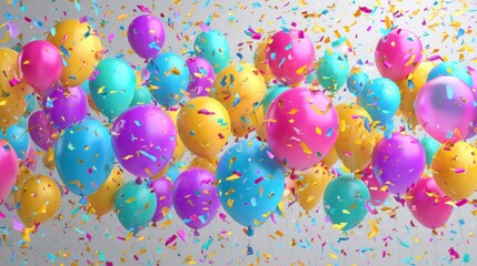 a vibrant birthday background with colorful balloons and confetti on png format and transparent background
