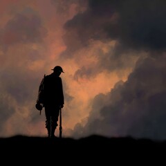 Fototapeta premium solemn soldier silhouette for memorial day with dusky sky
