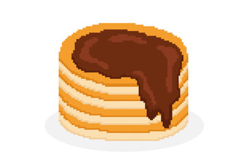 Pixel art pancakes topped with melted chocolate