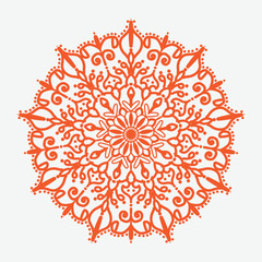 Intricate orange floral mandala design circular symmetrical