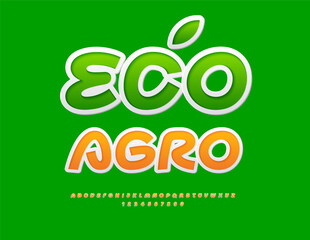 Vector Fresh template Eco Agro. Bright Handwritten Font. Artistic Alphabet Letters and Numbers set.