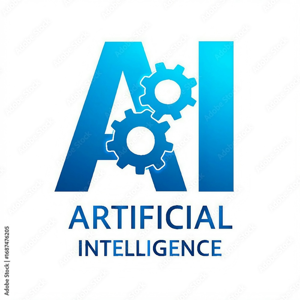 Poster modern ai logo with interlocking gears representing artificial intelligence and technology