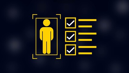 man with check mark in boxes on black background.