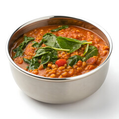 Healthy dal palak curry with lentils and fresh spinach, served in a steel bowl. Nutritious, flavorful,