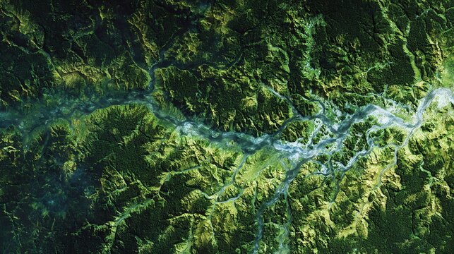 aerial view lush green river valley