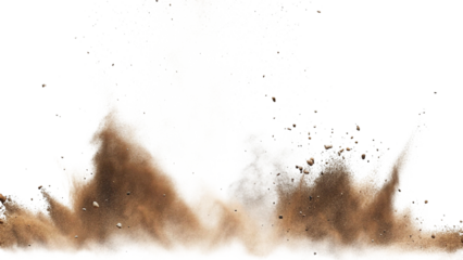 Explosion of sand particles isolated on transparent background
