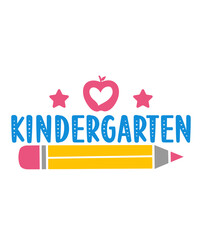 Kindergarten typography clip art design on plain white transparent isolated background for card, shirt, hoodie, sweatshirt, apparel, tag, mug, icon, poster or badge