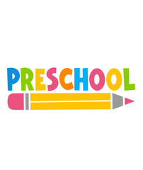 Preschool typography clip art design on plain white transparent isolated background for card, shirt, hoodie, sweatshirt, apparel, tag, mug, icon, poster or badge