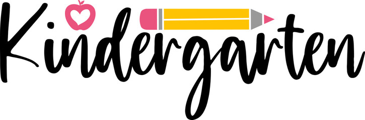 Kindergarten typography clip art design on plain white transparent isolated background for card, shirt, hoodie, sweatshirt, apparel, tag, mug, icon, poster or badge