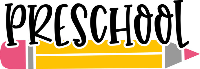 Preschool typography clip art design on plain white transparent isolated background for card, shirt, hoodie, sweatshirt, apparel, tag, mug, icon, poster or badge