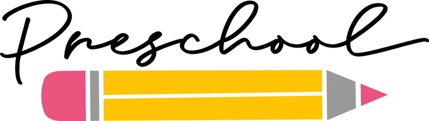 Preschool typography clip art design on plain white transparent isolated background for card, shirt, hoodie, sweatshirt, apparel, tag, mug, icon, poster or badge