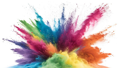 Vibrant rainbow color powder explosion isolated on transparent background