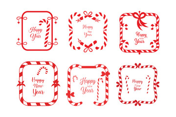 Happy New Year Candy Cane Frame Illustration Collection