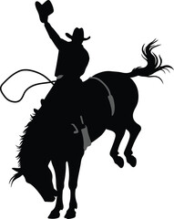 a cowboy riding a bucking horse silhouette art