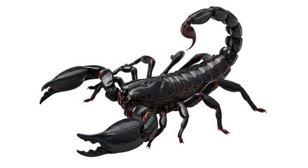 Detailed Realistic Black Scorpion with Red Accents Isolated on White Background Studio Shot Venomous Arachnid Predator