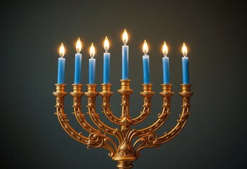 Fototapeta premium A Golden Menorah With Blue Candles