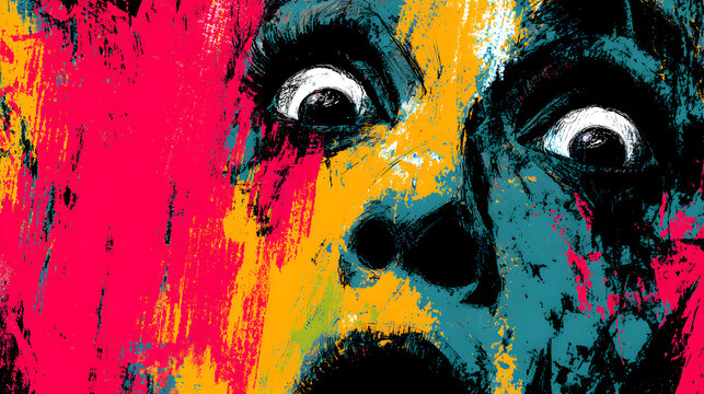Expressive Fear: A Vivid Abstract Portrait Conveying Shock and Distress