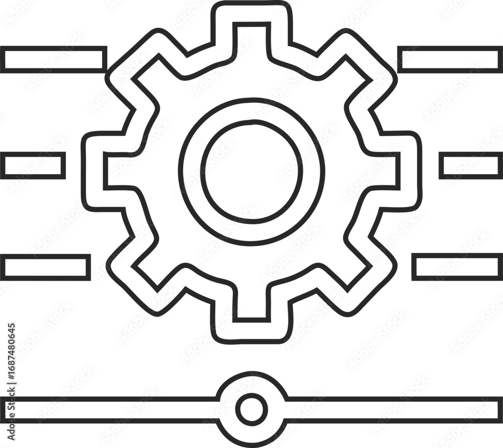 Poster line style gear icon vector suitable for user interface design and configuration tools.