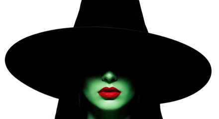 Mysterious Green Witch with Red Lips and Black Hat for Halloween