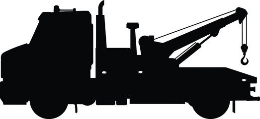 a silhouette of a tow truck with crane attached
