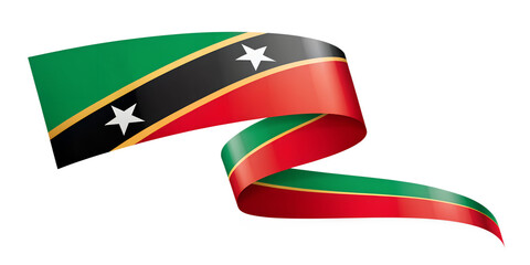 Waving saint kitts and nevis flag ribbon against a black background with stars