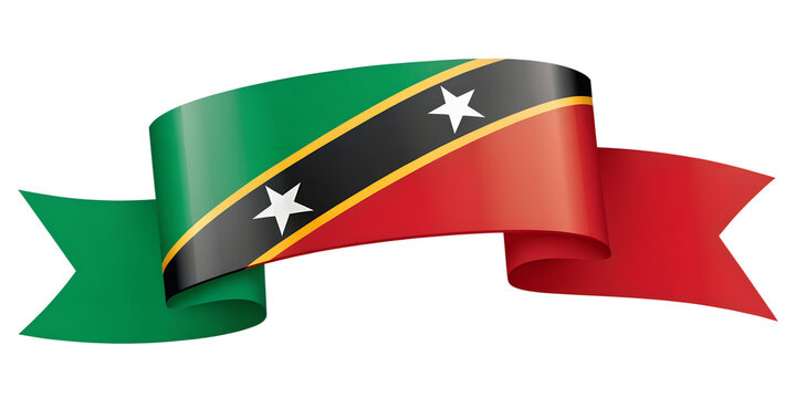 Waving saint kitts and nevis flag ribbon with stars and stripes against a black background