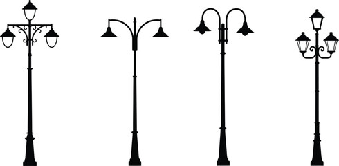 various styles of vintage street lamps illustrated