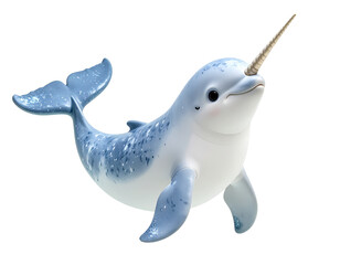Side View of Playful Baby Narwhal Balancing on Tail, Cartoon Style, Isolated PNG (2)