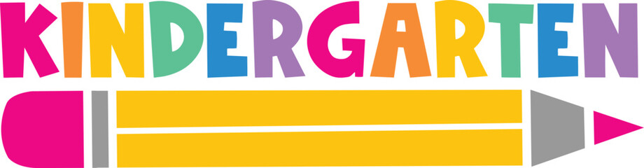 Kindergarten typography clip art design on plain white transparent isolated background for card, shirt, hoodie, sweatshirt, apparel, tag, mug, icon, poster or badge