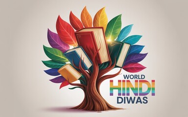 Celebrating Hindi Diwas with vibrant knowledge tree.
