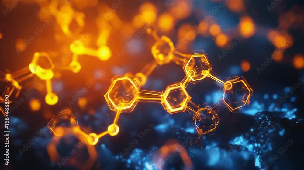 Aufkleber glowing molecules creating complex structure in abstract scientific visualization