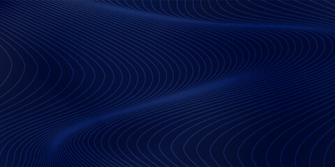 Abstract dark blue background with smooth flowing wave patterns and fine textured lines. vector illustration
