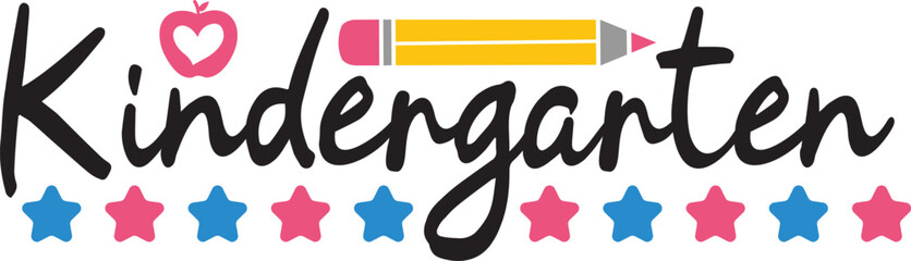 Kindergarten typography clip art design on plain white transparent isolated background for card, shirt, hoodie, sweatshirt, apparel, tag, mug, icon, poster or badge