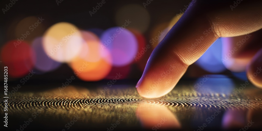Poster the intricate fingerprint recognized by the light of a modern touchscreen device.