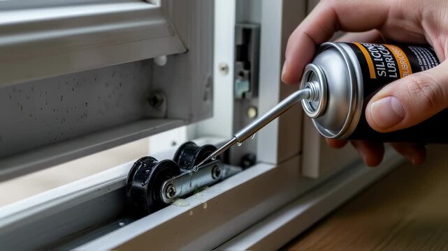 Detailed focus on lubricating sliding door rollers to enhance longevity and ensure quiet frictionless movement after swap.