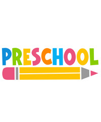 Preschool typography clip art design on plain white transparent isolated background for card, shirt, hoodie, sweatshirt, apparel, tag, mug, icon, poster or badge