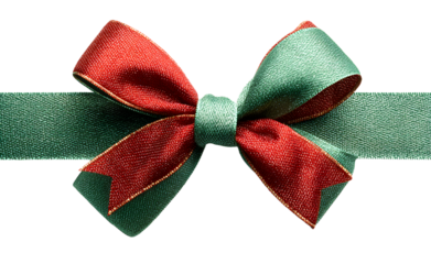 Green ribbon with red bow on top left corner, transparent and white background, PNG image.