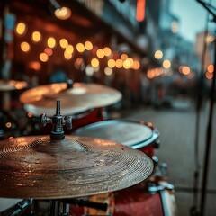 Obraz premium Vibrant drum set ready for live performance in city night